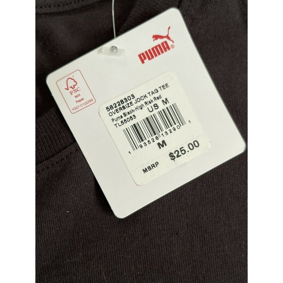 Men’s T-Shirt PUMA OVERSIZE  JOCK  TAG TEE Black Short Sleeve,Crew Neck Size M - Picture 10 of 11
